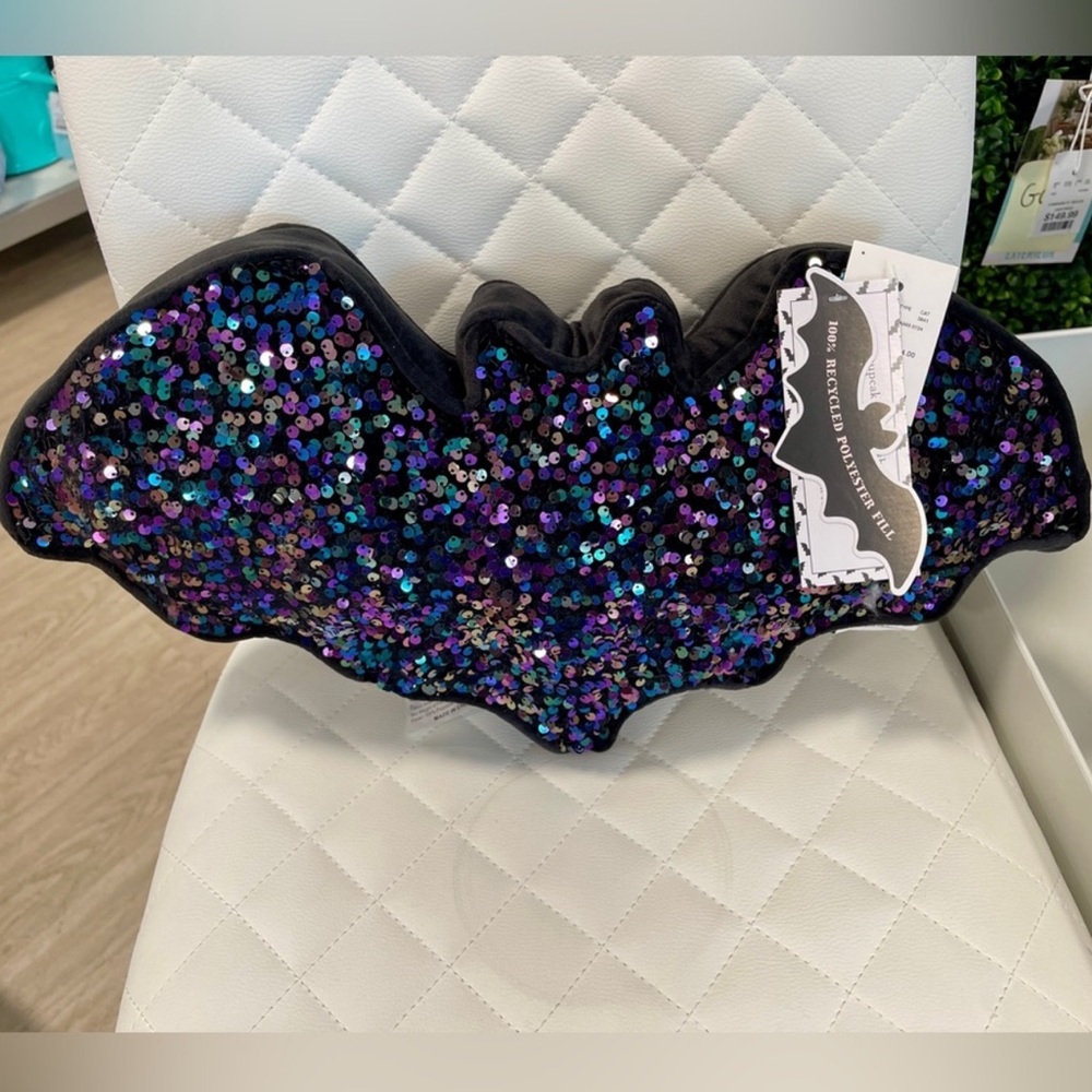Halloween Bat Plush Pillow 🦇 iridescent colored sequins Cupcakes & Cashmere